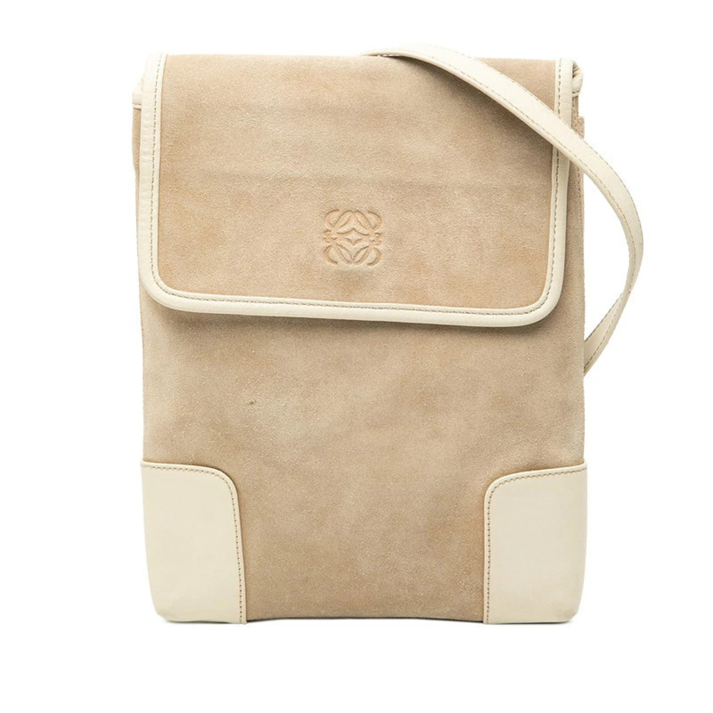Loewe Anagram Crossbody Bag Sacoche Beige Cream Off White Suede Leather